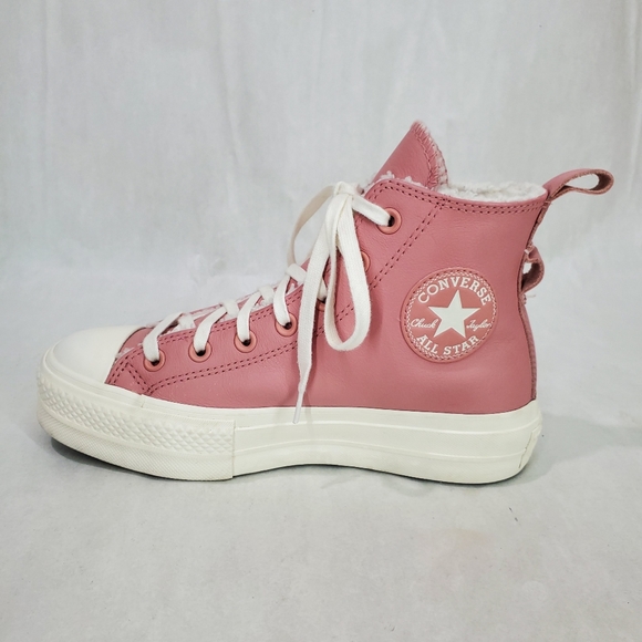 Converse Women's CTAS Lift Hi Sherpa A04256C Rust Pink/Egret Leather Sz 7 - Picture 5 of 15